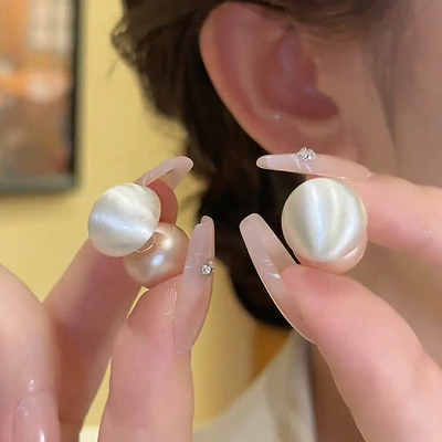 金色新款拉丝圆球耳饰高级感