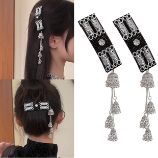 新中式民族风银色古风铃铛流苏发夹掰掰夹复古清冷高级边夹发饰女