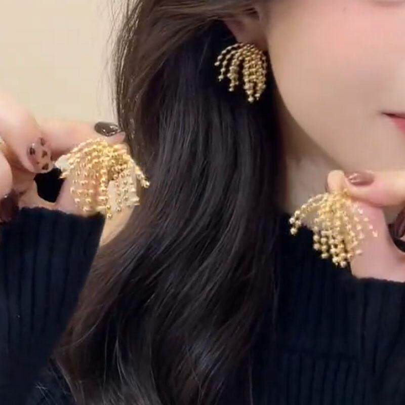 小众轻奢设计感金属烟花流苏耳钉女个性气质夸张时尚名媛风耳环新