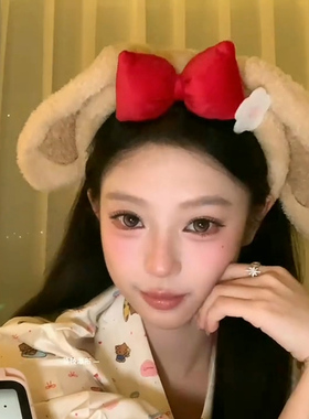 秋冬毛绒兔耳蝴蝶结发箍保暖