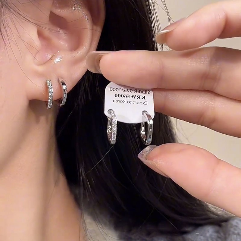 轻奢菱形锆石小巧耳扣式耳环四件套小圈圈免摘时尚耳饰2024年新款