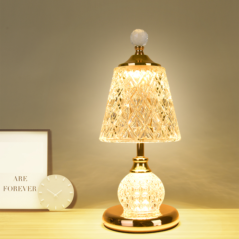 新款卧室水晶玻璃触摸充电台灯