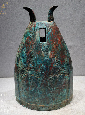 古青铜器大雁羊角钟扁钟复古家居装饰工艺品摆件铜钟博古架玄关
