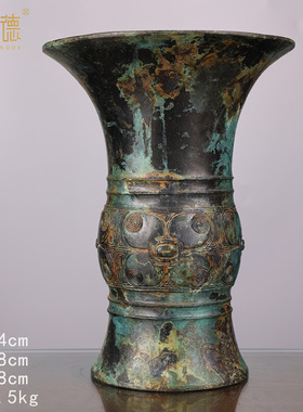 古酒杯青铜器饮酒器摆件酒樽博物馆装饰酒尊铜爵斝角觚觯单双柱