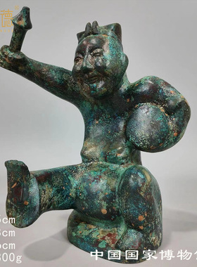 古青铜器人物摆件击鼓说唱打鼓人佣古玩收藏道具工艺礼品