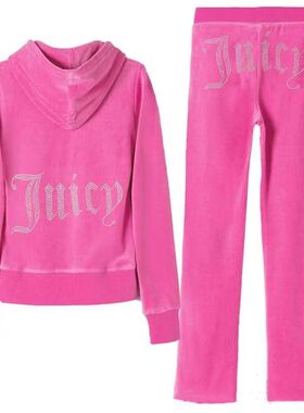 juicy coconut天鹅绒运动服休闲套装女烫钻卫衣连帽开衫二件春秋