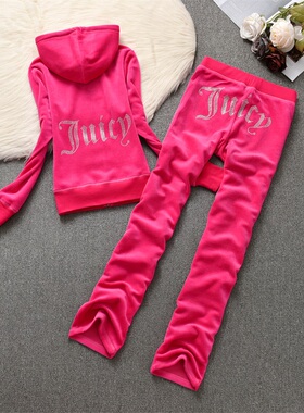 juicy coconut天鹅绒运动套装女士长袖连帽修身钻春秋金丝绒卫衣
