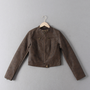 俄罗斯单 帅气立领PU皮机车风复古百搭夹克皮衣外套女 柜子600