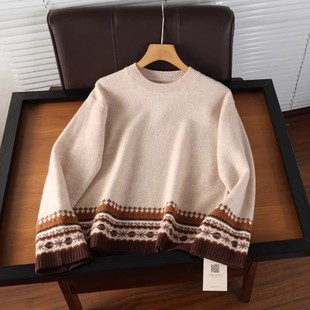 针织衫 王炸好货 下摆提花100羊毛圆领长袖 柜3596 女ah1219 he家