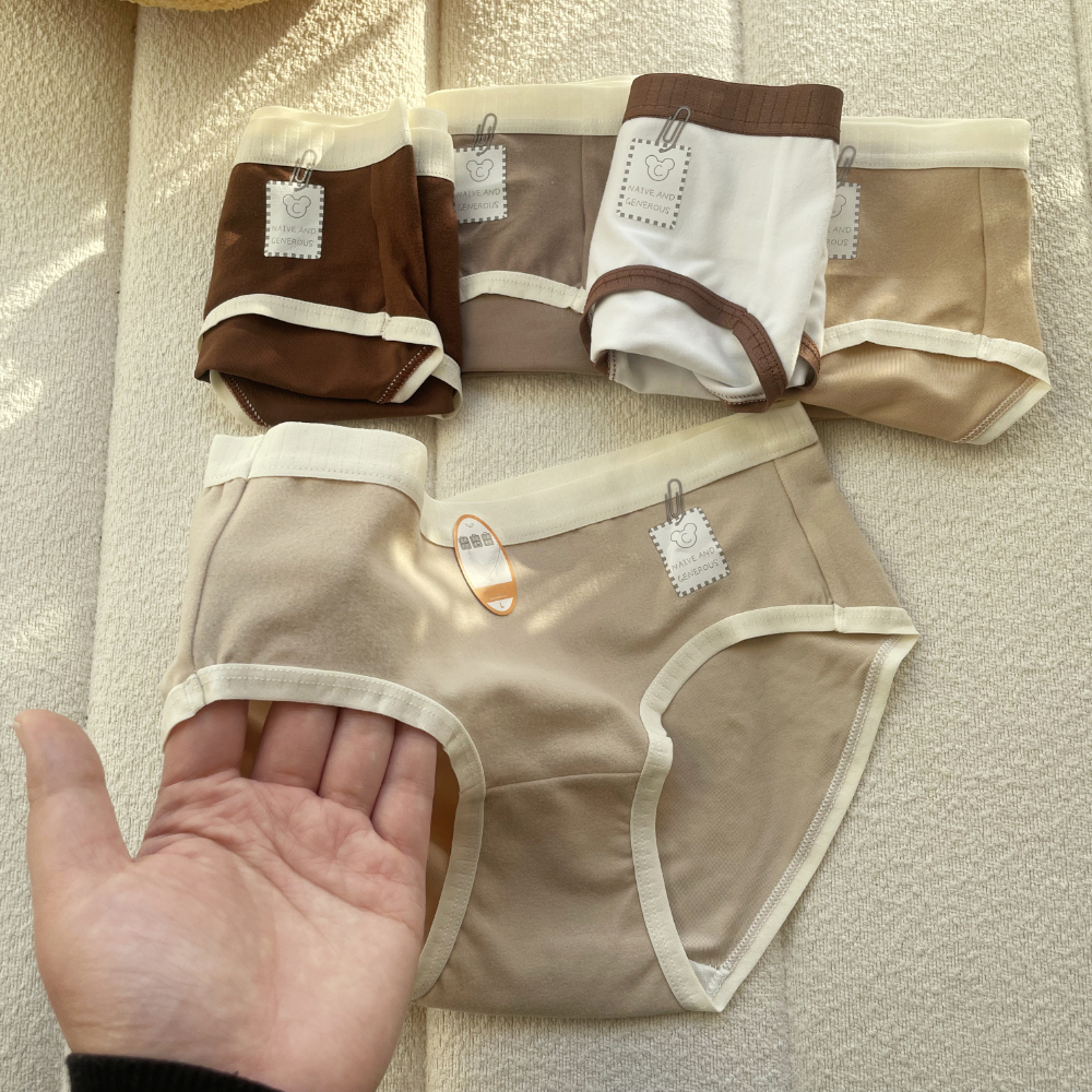 美拉德色系纯绵保暖内裤坑菌裆中腰软糯磨毛女士内裤km106