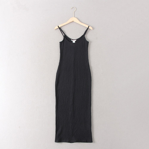 出瑞典！女肌理感女人味高弹力修身显身材包臀吊带开衩连衣裙