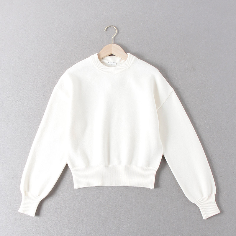 法国单！25欧元！简约秋冬新款纯色基础百搭圆领套头短款针织毛衣