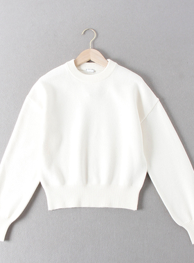 法国单！25欧元！简约秋冬新款纯色基础百搭圆领套头短款针织毛衣