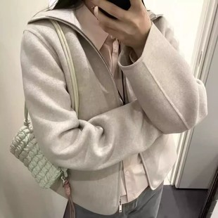 型连帽双面呢夹克外套上衣女dm1219 秋冬休闲版 羊毛 天丝柜1990