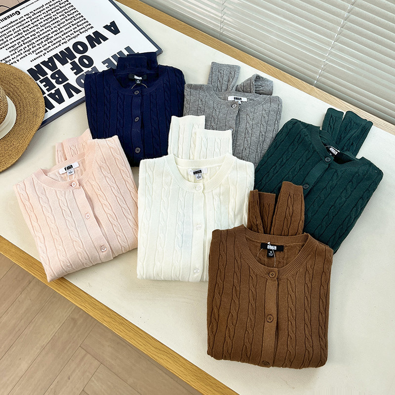 日单女装纽花圆领针织开衫秋季简约百搭长袖毛衣显瘦上衣jj901,女装/女士精品,毛针织衫,淘宝优惠券,粉丝福利购,淘宝优惠卷