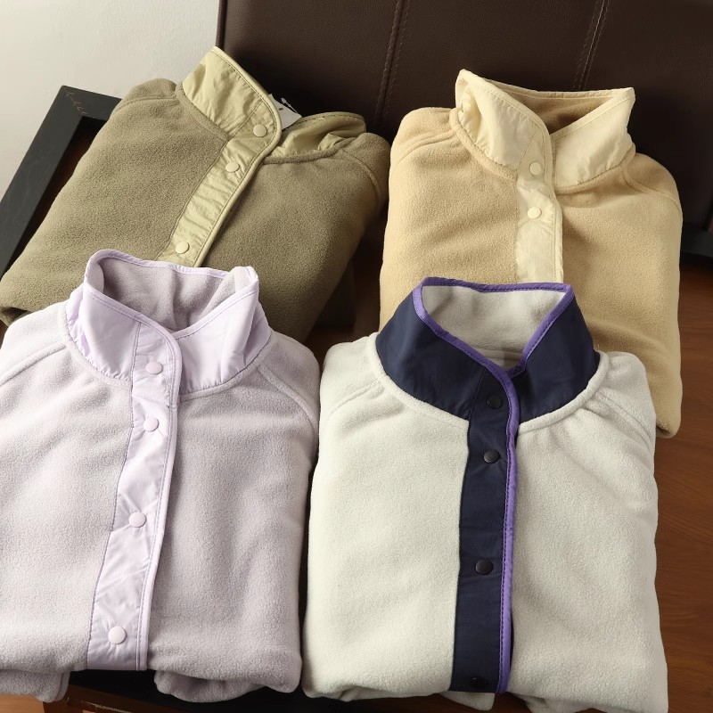 少量 大厂出货！撞色拼接轻盈保暖户外防风摇粒绒立领外套女ht927