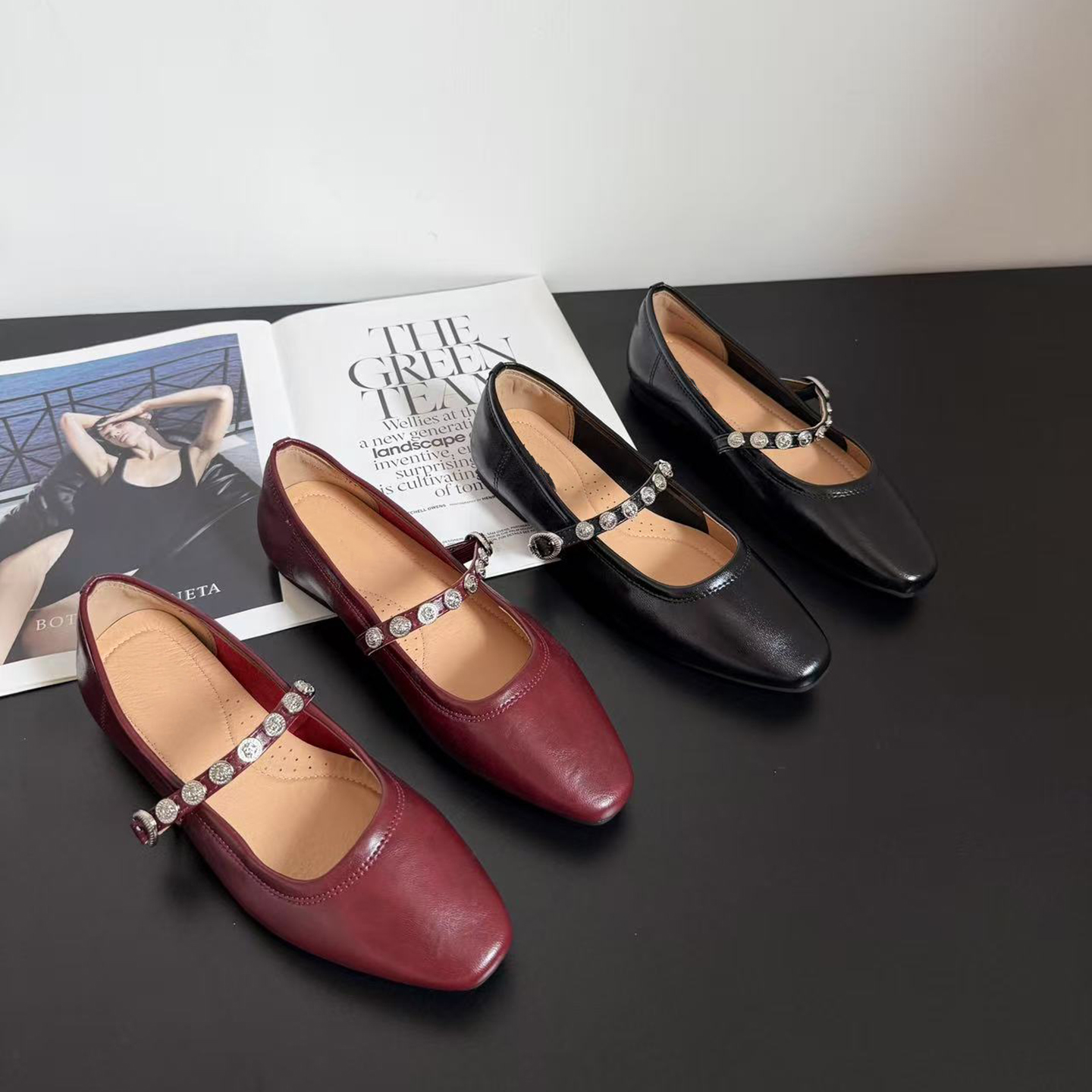 法式浪漫！秋新款一字带玛丽珍小皮鞋女复古风浅口真皮单鞋zzf912