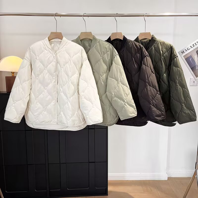 2025秋冬季新款 休闲百搭立领绗缝廓形宽松羽绒服外套女js1117