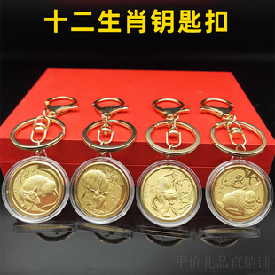 2025蛇年仿金箔金币十二生肖黄金色纪念币钥匙扣包包挂饰随手礼品