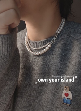 ISLA孤岛双层施家珍珠毛衣链叠戴项链一条多戴长款项链s925纯银扣
