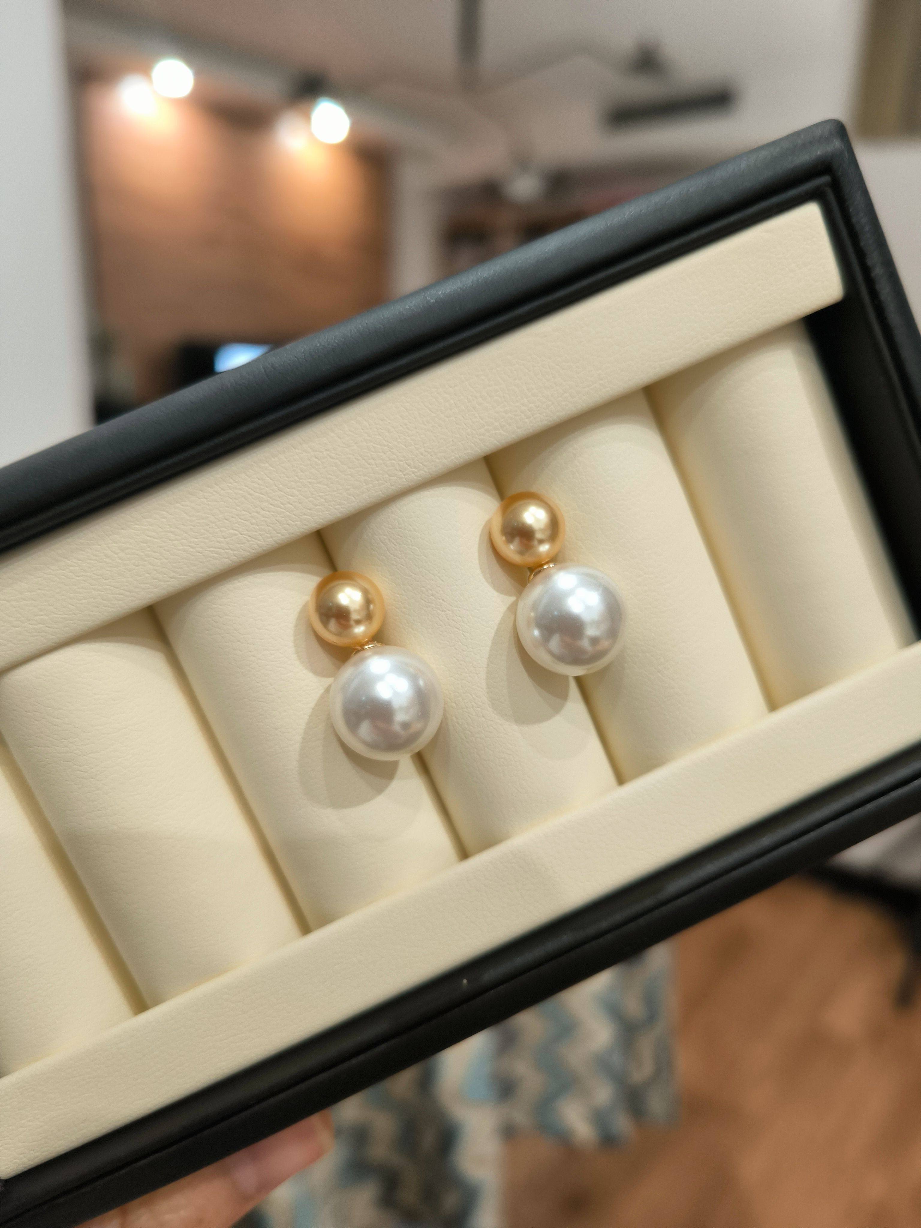 ISLA孤岛双珍珠耳钉双珠耳环金珠澳白光施家珍珠轻奢风小香名媛风