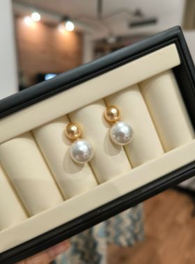 ISLA孤岛双珍珠耳钉双珠耳环金珠澳白光施家珍珠轻奢风小香名媛风