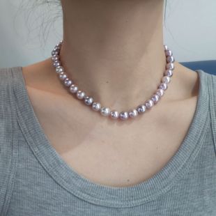 ISLA孤岛人造爱迪生紫色混彩曼塔玫瑰珍珠项链正圆极光锁骨链女