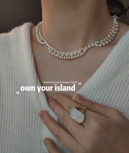 ISLA孤岛手工编织925银钻珍珠项链渐变花瓣小众轻奢鹅颈链锁骨链