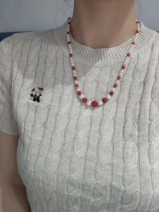 ISLA孤岛原创天然红玛瑙珍珠项链女红色小众高级感锁骨链毛衣链