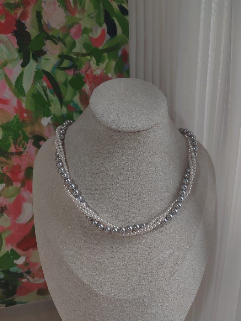 isla孤岛真多麻色施家珍珠三层扭扭法式项链毛衣链925银复古精致