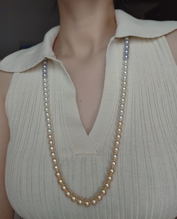 ISLA孤岛四季彩金珠渐变施家珍珠长项链毛衣链叠戴一条多戴银扣