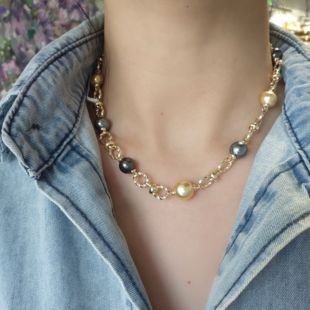ISLA孤岛原创设计施家仿海水珍珠拼接项链休闲大溪地金珠通勤百搭