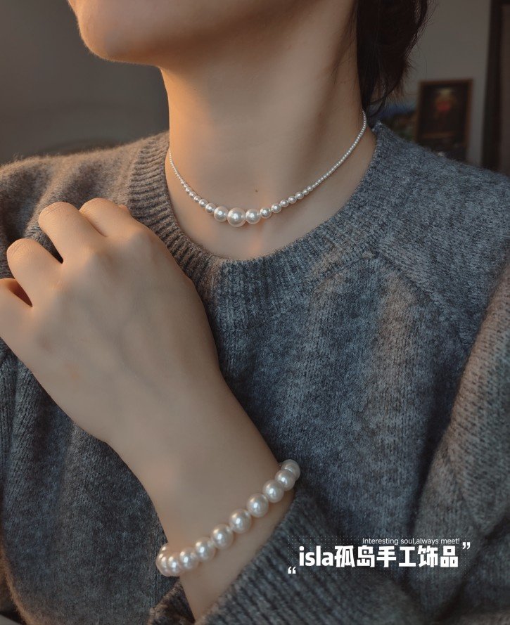 isla孤岛原创施家珍珠塔链项链渐变珍珠项链小众轻奢公主风法式