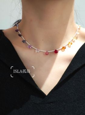 ISLA孤岛原创设计天然石彩宝水晶珍珠项链锁骨链小众高级感气质