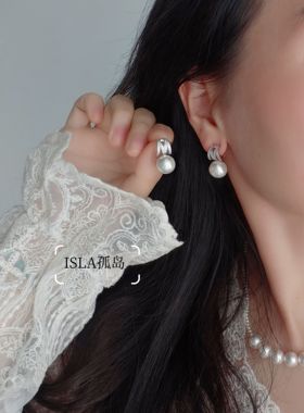 ISLA孤岛12mm澳白光金珍珠M家耳环女小众高级感耳坠耳钉耳饰通勤