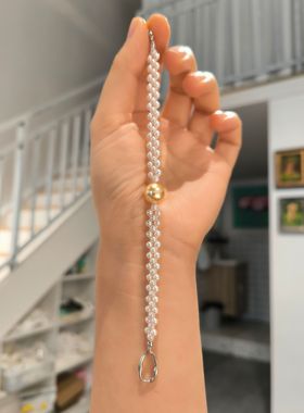 ISLA孤岛施家仿珍珠编织手链3-10mm轻奢文艺风饰品女送女友s925银