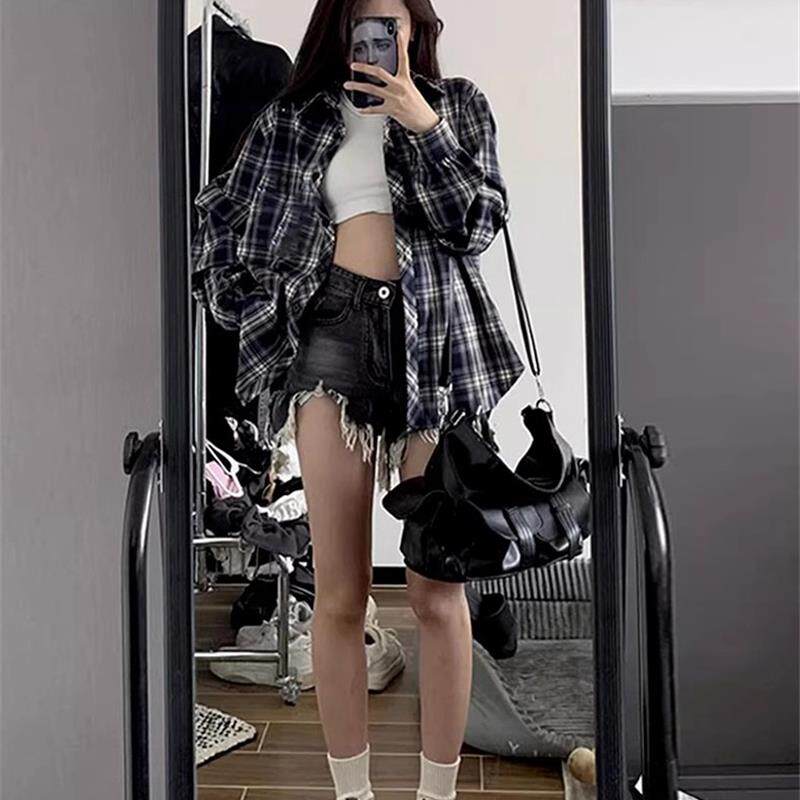春季法式上衣设计感格子衬衫2025新款小个子外搭薄款外套衬衣女装
