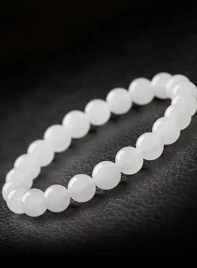 6-12mm高品羊脂白玉手串女天然正品和田玉真品保真玉石珠串手链