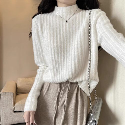 水貂绒一体白色针织毛衣女打底