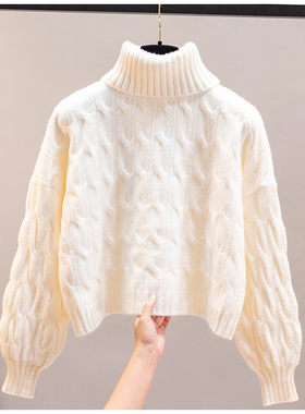 高领毛衣2025年新款女士复古宽松外穿秋冬加厚打底衫白色内搭慵懒