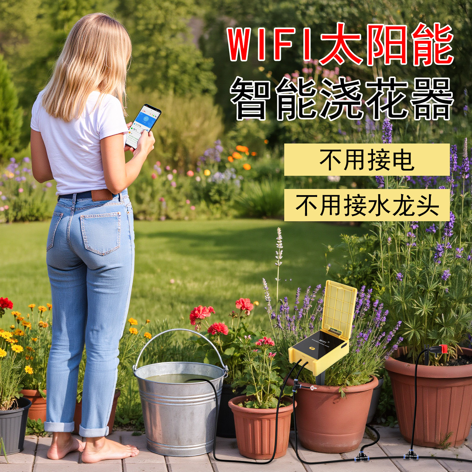 太阳能WiFi远程控制懒人旅行智能植物浇水神器自动浇花器万向喷雾