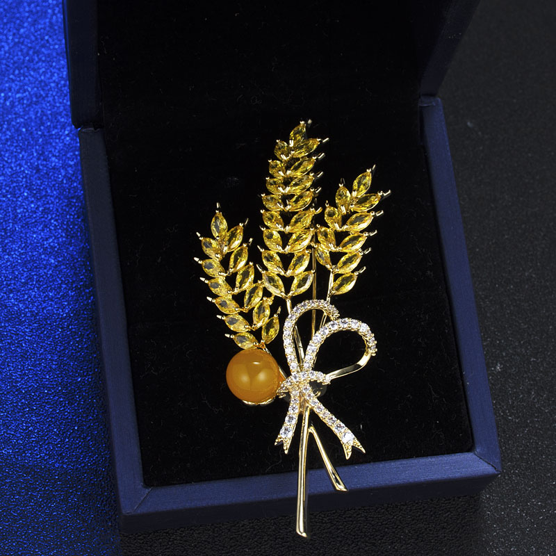 黄珠麦穗胸针高档女简约丰收金色稻穗胸花精致大衣西装配饰别针扣