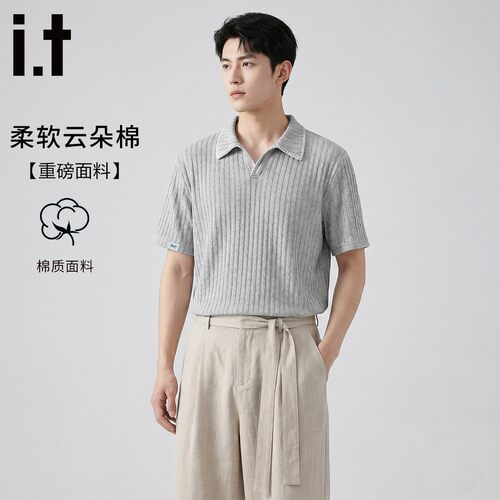 it:男士短袖翻领POLO衫夏季重磅面料云朵棉休闲慵懒风通勤T恤衫
