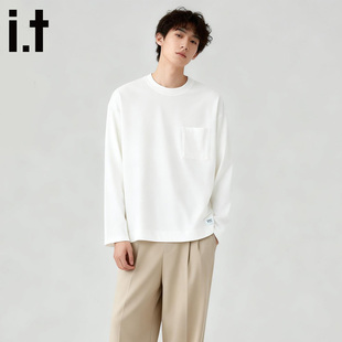 i.t:男生极简风重磅纯棉T恤2026春秋男士圆领长袖休闲风百搭卫衣