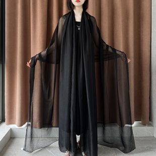 黑色丝巾女超大3米围巾春秋薄款纱巾大红长款海边沙滩巾防晒披肩