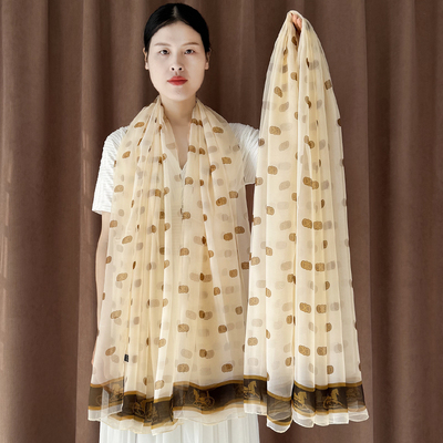 秋冬高档纱巾长条洋气新款丝巾时尚女士波点保暖围巾爆款防晒披肩