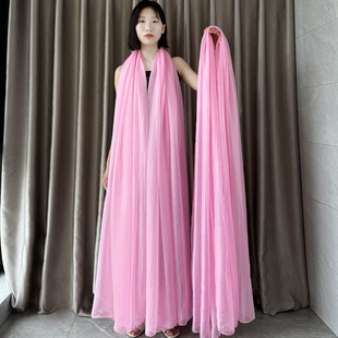 纯色超大丝巾女薄款广场舞蹈围巾纱巾粉色妈妈春秋冬款洋气长披肩