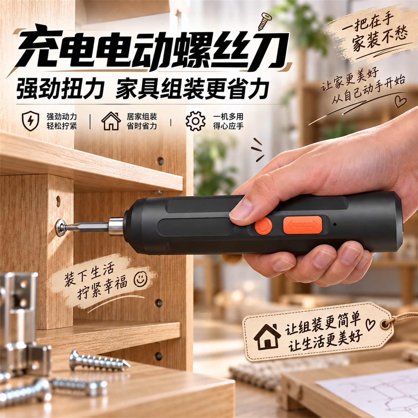 电动螺丝刀充电式家用小型起子机多功能电批电起子工具套装扭力钻