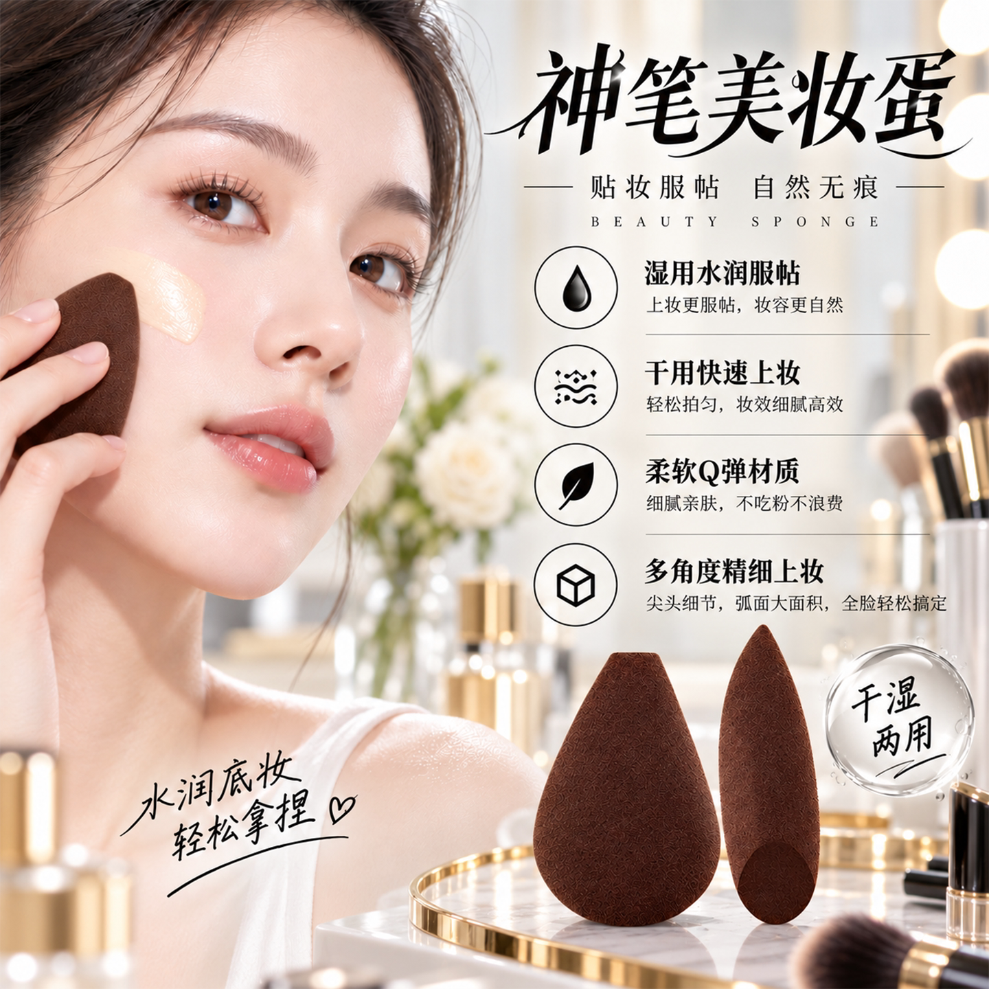 mini神笔拇指粉扑干湿两用细节美妆蛋化妆师专用遮瑕修容腮红