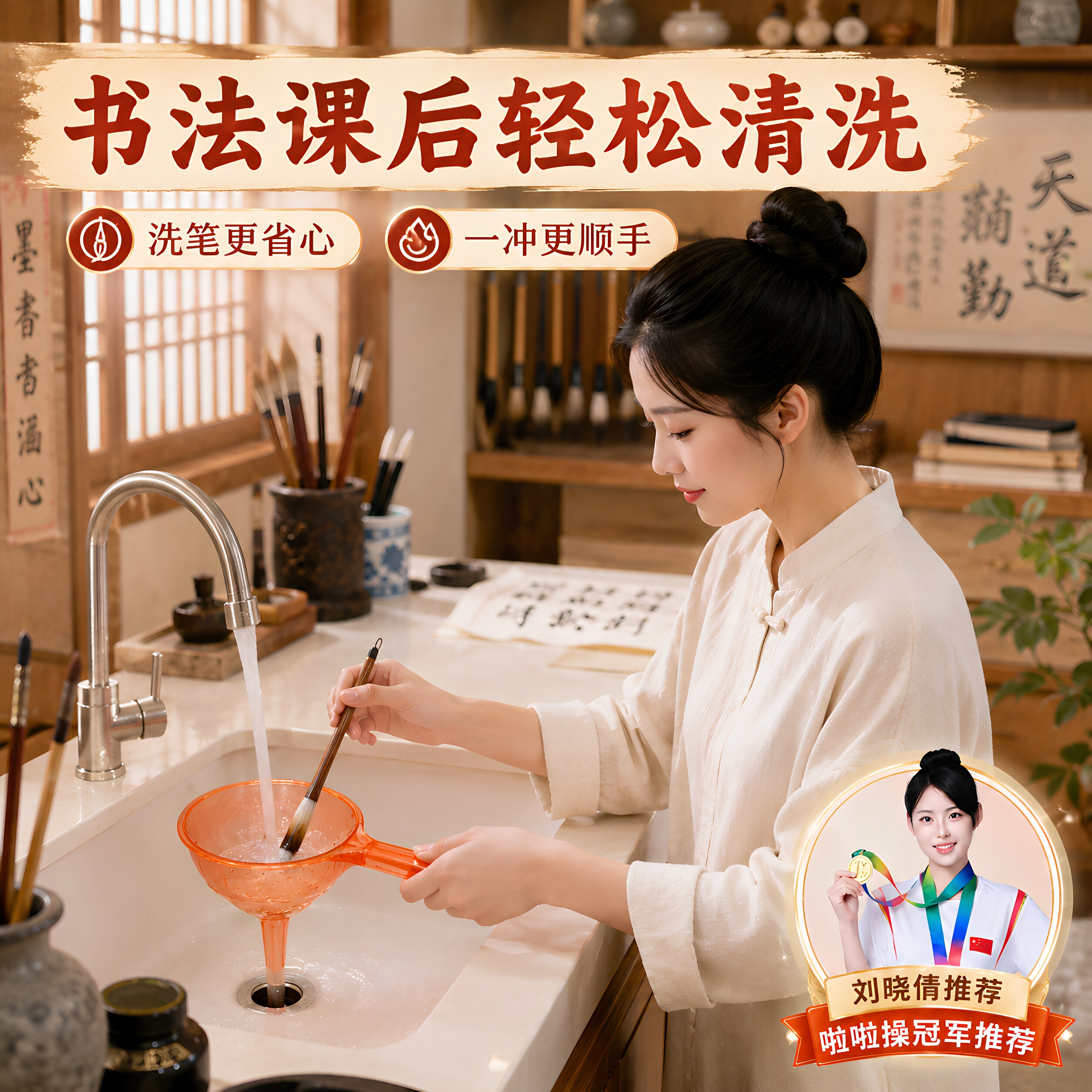 洗毛笔神器透明漏斗练字洗的净